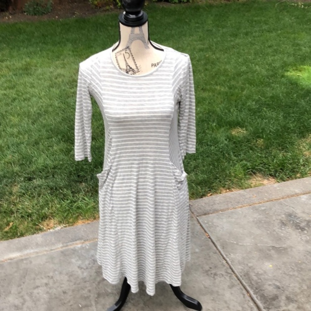 Orange Creek Gray/White Striped Dress w Pockets- S